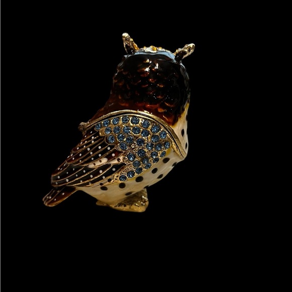 Vintage horned spotted Owl enamel jeweled trinket box - Picture 4 of 9